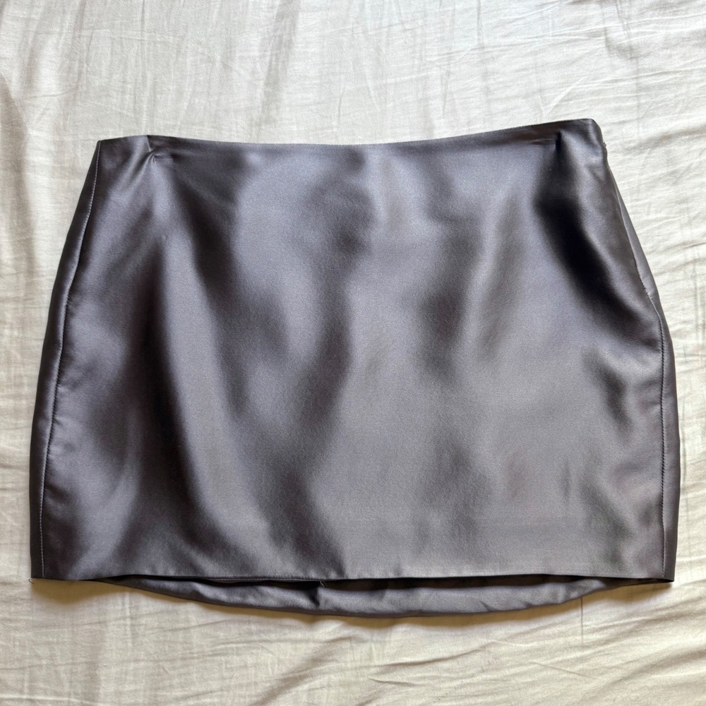 THE SEI grey black purple satin silk micro mini skirt